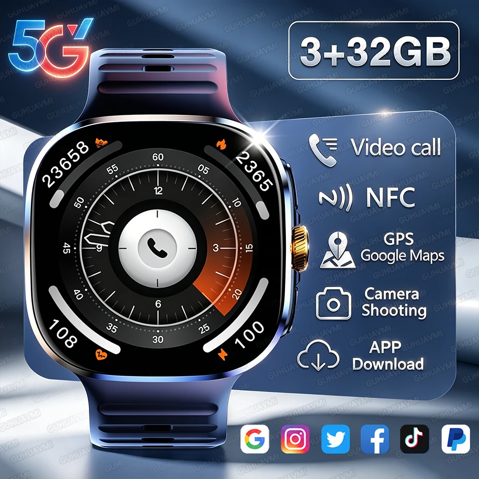 5G/4G Full Network Smart Watch Men 2.40 inch AMOLED Screen Video Call NFC 3+32GB APP Store GPS Google Map Sim Smartwatch Android