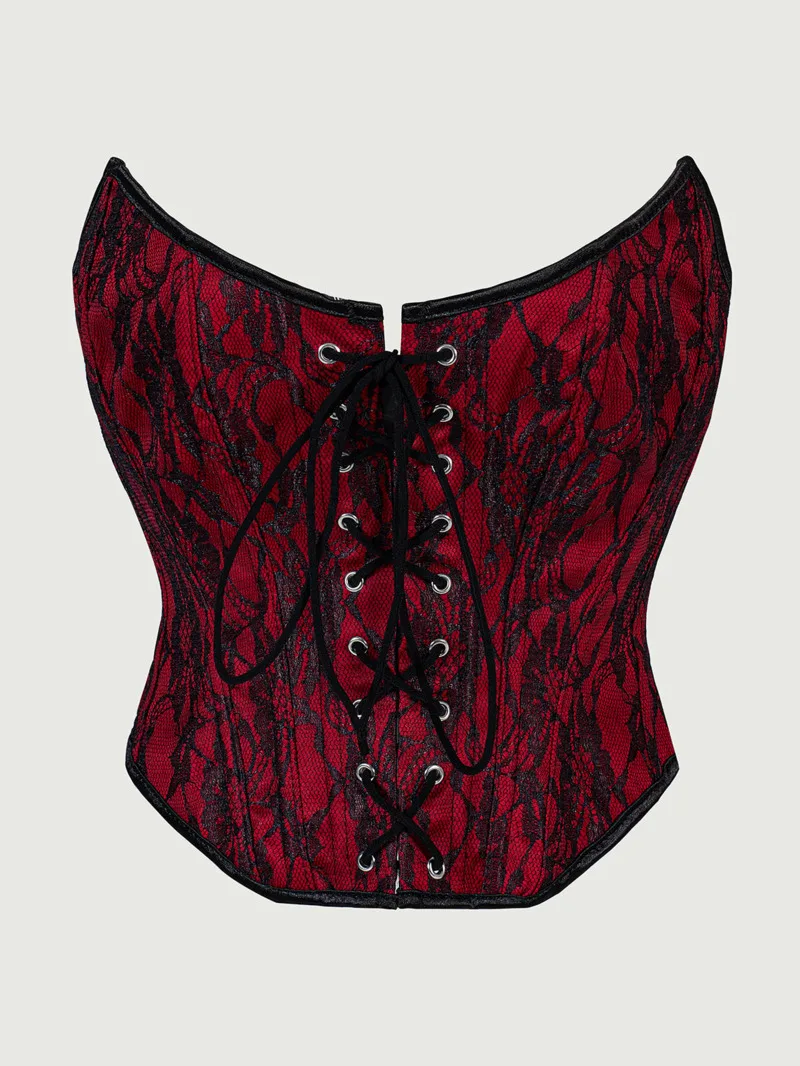 Corset Top Thin Without Lace Deep Red Body Shaping Chest Support Waist Tie Waist Tightening Corset Casaul Pure Desire Style Y43R