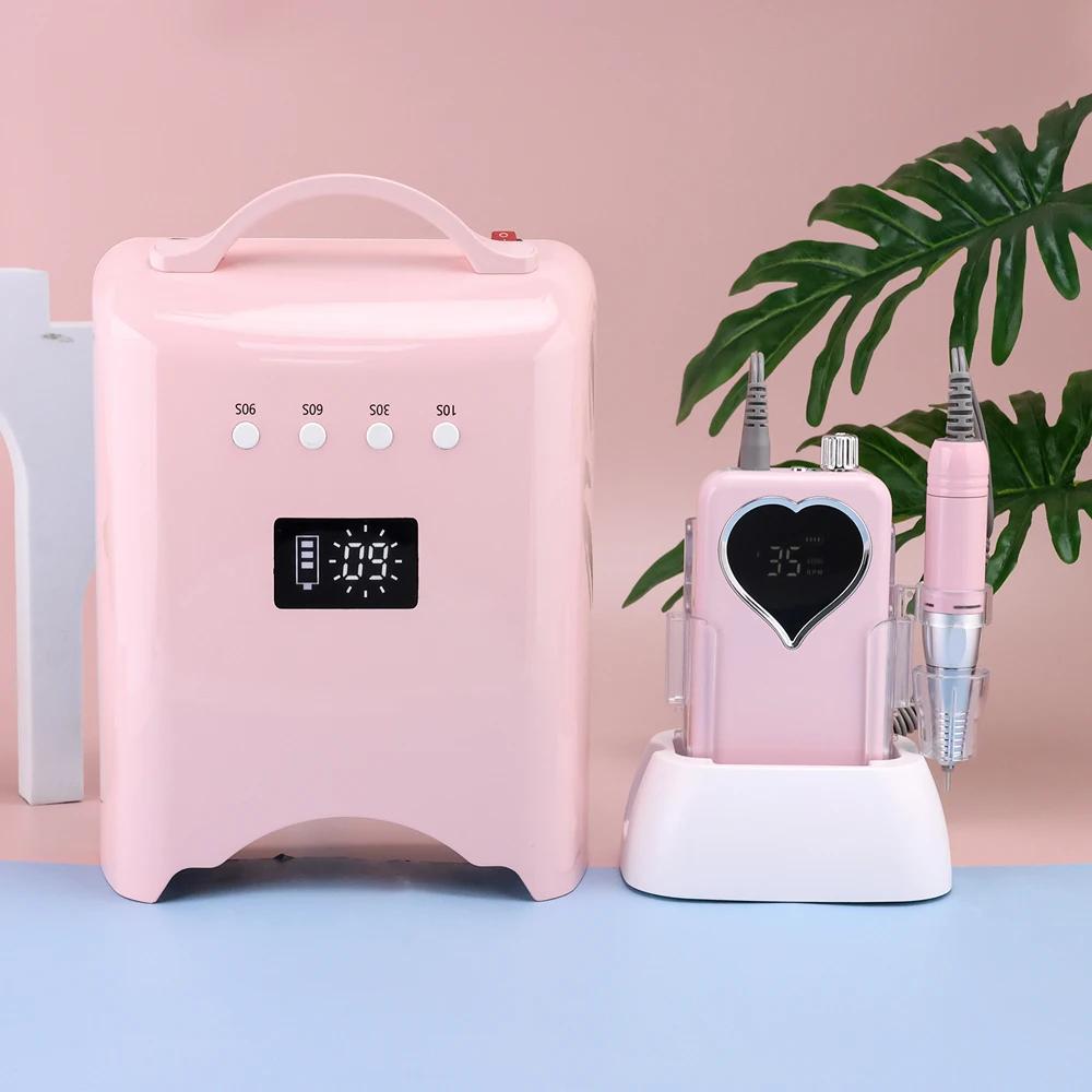Professional Macaron Color Nail Set Kit With Uv Lamp and Drill 78 Watts Rechargeable Nail Lamps and 35000Rpm Electric Nail Drill