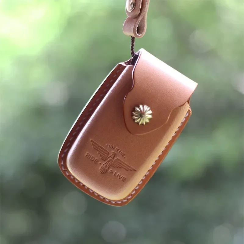 for BMW Motorcycle Capped Key Case Handmade Leather Textured Key Cover with Keychain