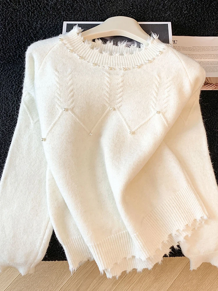 

Вязаный свитер Ele Long Sve для женщин, весна 2026, новая свободная модель, облегающий, с бахромой, повседневная одежда