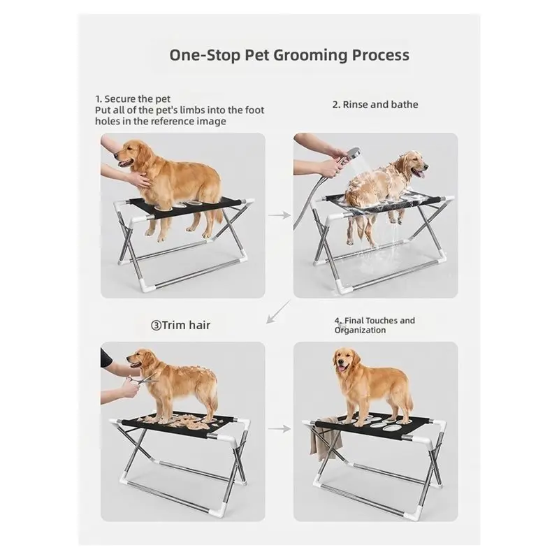 ABZL Mesh Bathing Drying Table Pet Grooming Hammock Stand Foldable Dog Cat Nails Trimming Helper For Small Pets