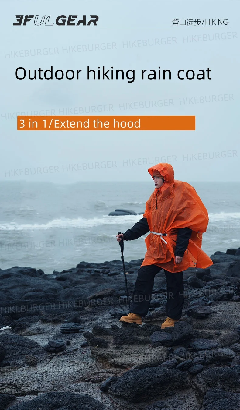 3F UL Gear Poncho Ultraleichter multifunktionaler Regenmantel Outdoor Tragbare 3-in-1-Plane/Fußabdruck Wasserdicht Wandern Rucksackreisen – Detail 1