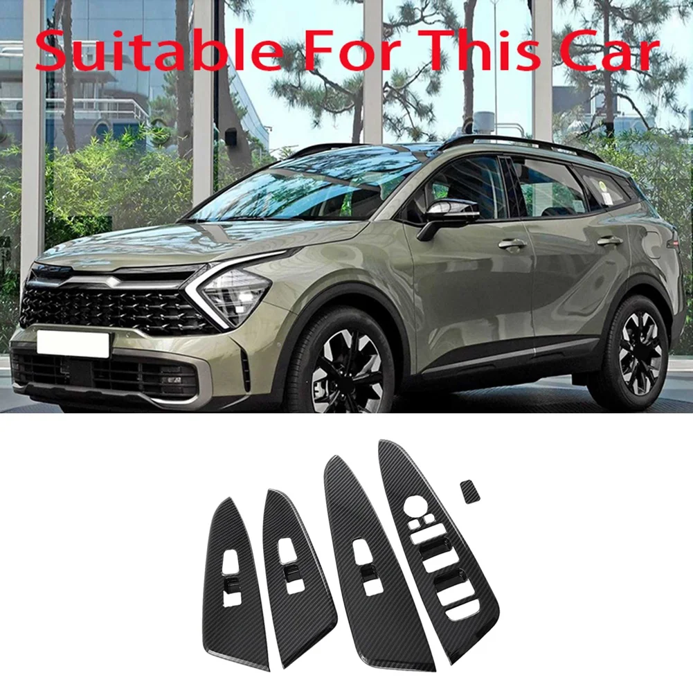 Carbon Fiber Car Door Window Armrest Cover Switch Panel Cover Sticker Trim for Kia Sportage NQ5 2021 2022