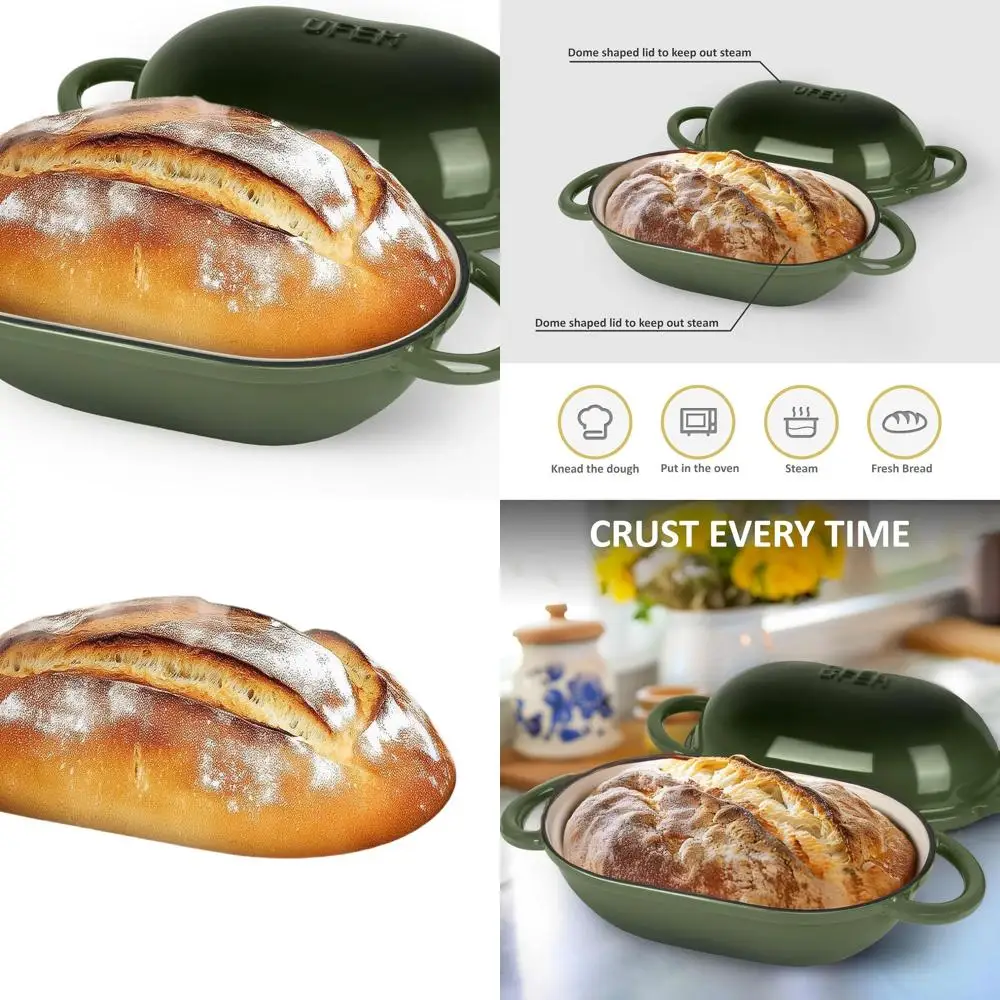 

Enameled Cast Iron Dutch Oven with Lid - 2 QT / 1.9L, Ideal for Sourdough, Artisan Breads, and No-Knead Recipes - Green