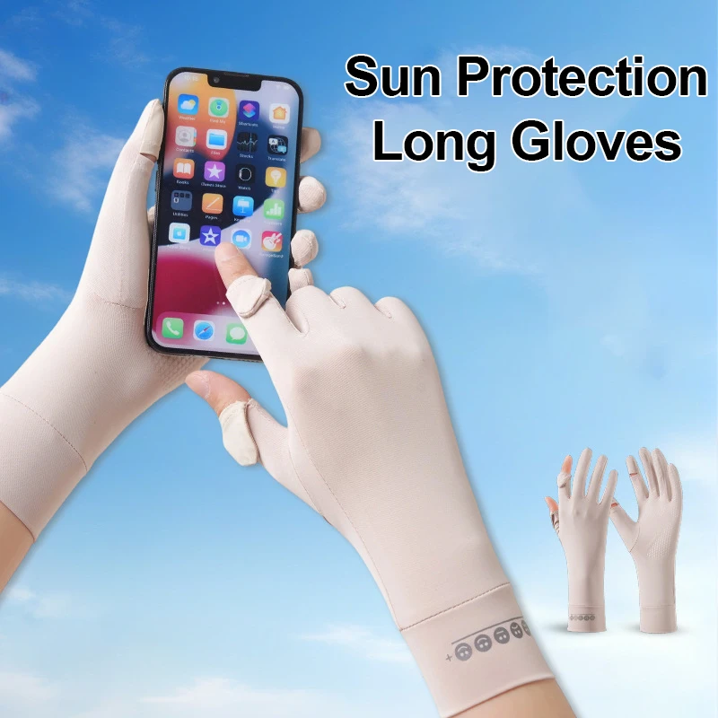 Sun Protection Gloves for Women Driving Summer Elastic Breathable Anti-Slip Flip Finger Touchscreen Cycling Outdoor Long Gloves