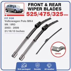 Front Rear Windshield Wiper Blades Set For VW Volkswagen Polo 4 9N 9N3 MK4 2003 - 2009 Brushes Windscreen Window Washer Delete