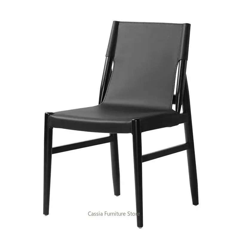 High-End Designer Saddle Leather Dining Chair for Home Hotel Reception, Light Luxury Minimalist Meeting Seat