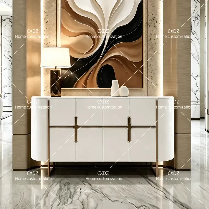 Modern Light Luxury Entrance Cabinet Piano Finish Storage Locker Simple Decorative Porch Console Table for Hallway Foyer