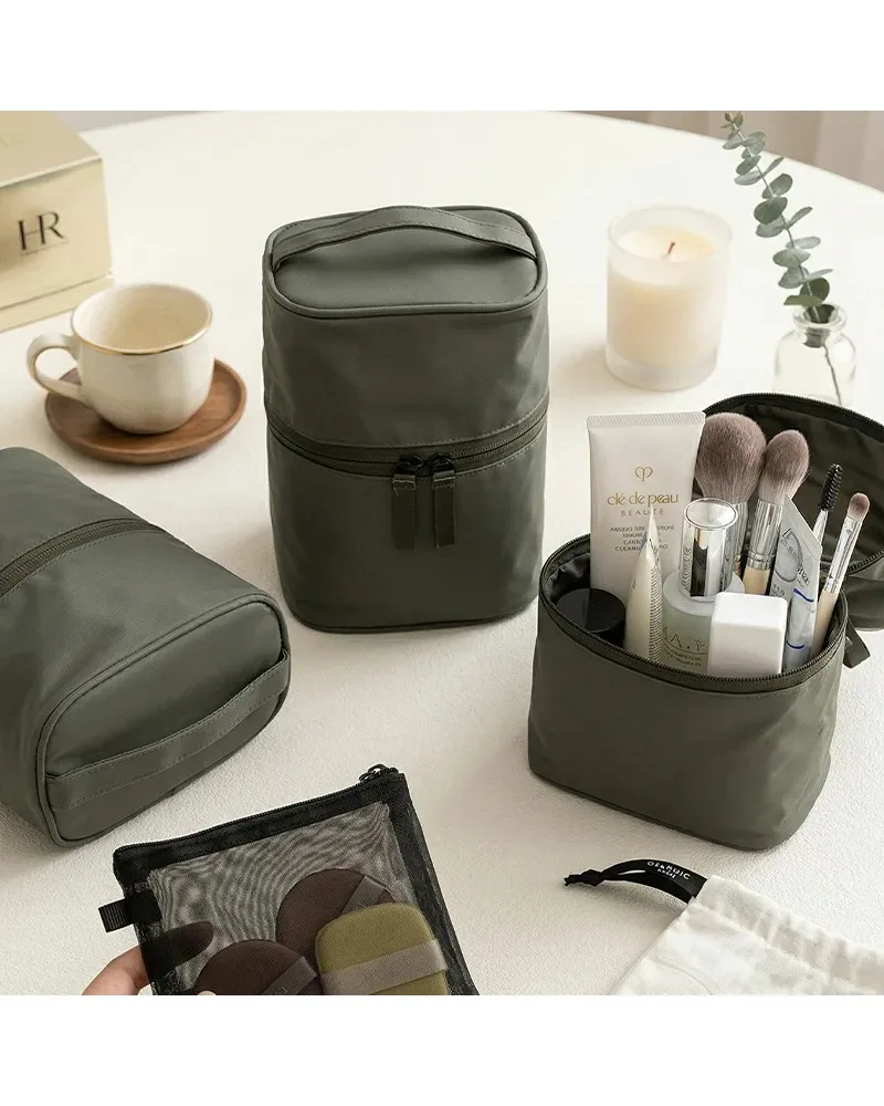 Minimalist Solid Cylindrical Cosmetic Bag Roomy Dirt Resistant Commuter Friendly Organizer