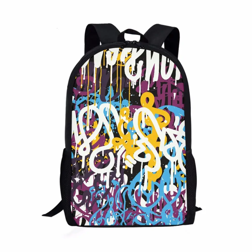 Grande capacidade abstrata arte graffiti impressão mochila, saco de escola multifuncional para meninos e meninas, saco de viagem para adolescentes, 16"