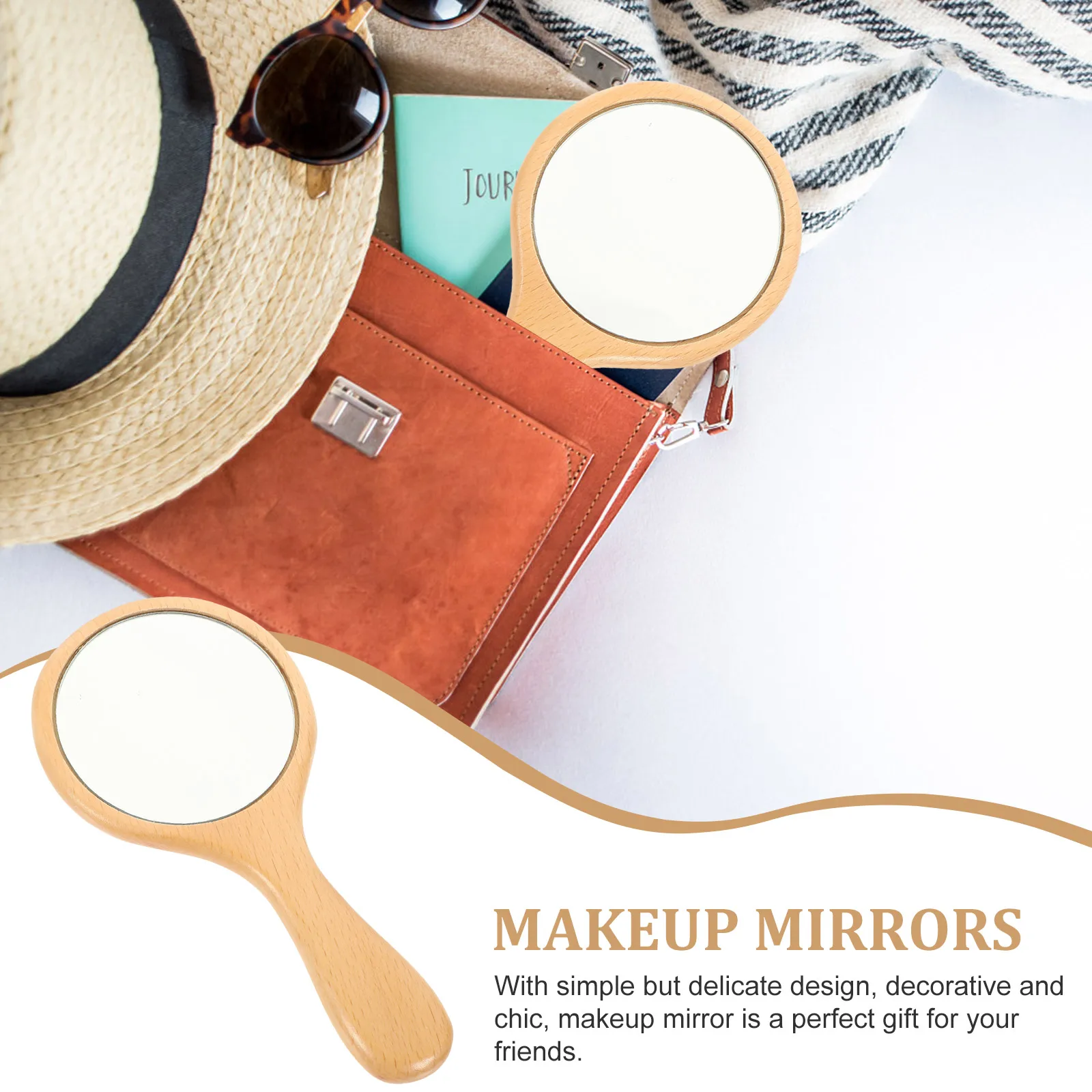 

H held Mirror Wooden H Clear Look Simple Design Safe Material Long Use Comfortable Practical Decorative Perfect Gift Women