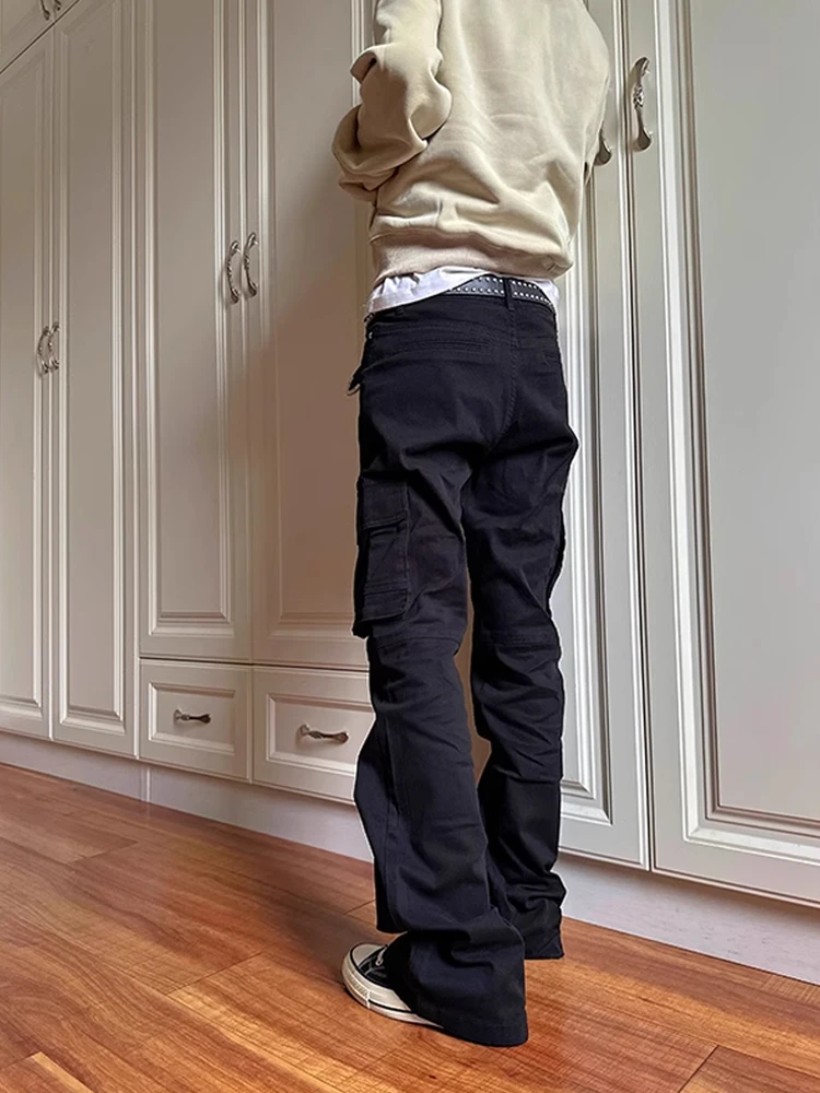 

High Street Straight Leg Bell Bot Workwear Pants Men Loose Slimming American Retro Cleanfit Casual Bla Jeans