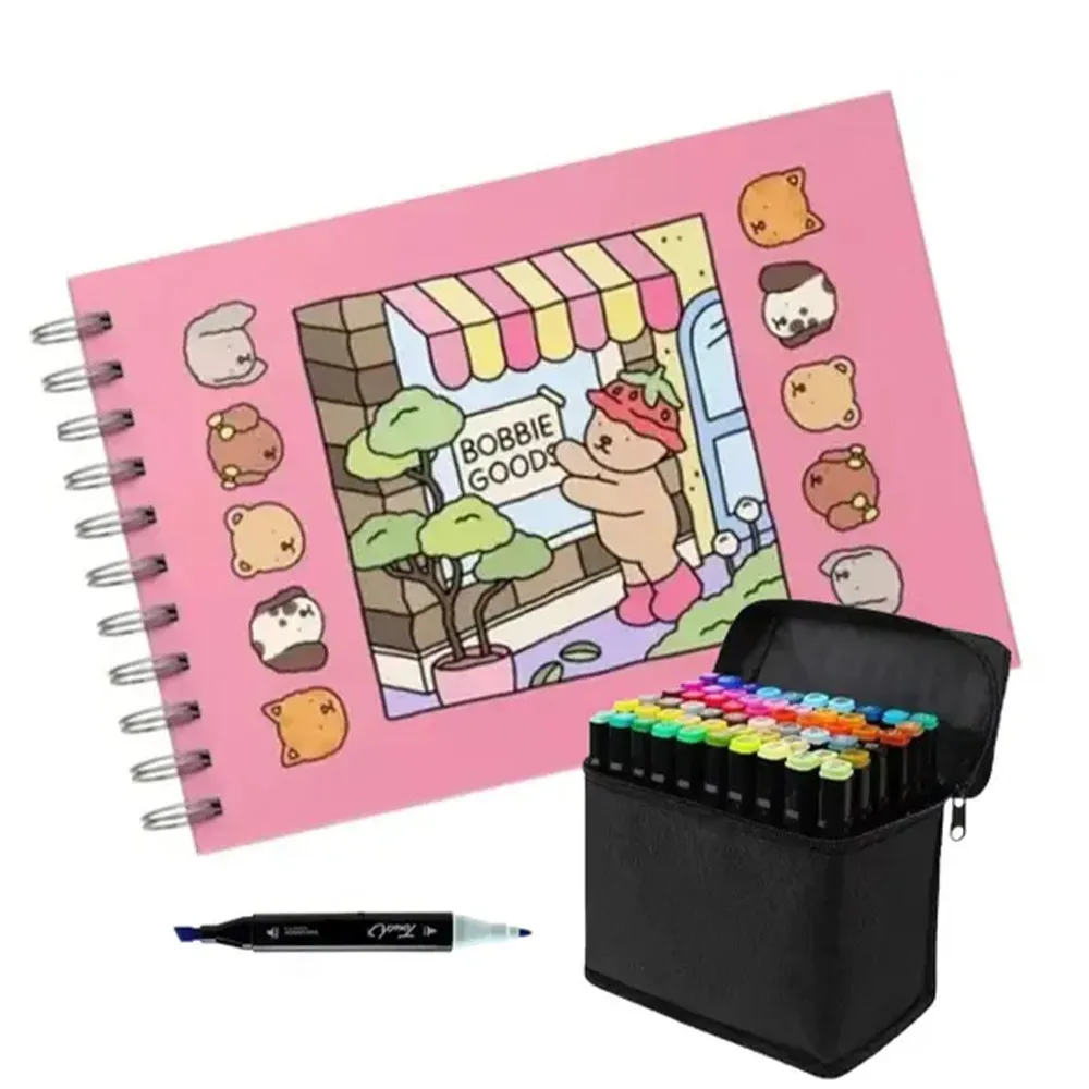 Kit Artístico Profissional Brush Pens Acrílicos 60 Cores Com Livro Colorir Para Iniciantes Desenho Pintura Arte