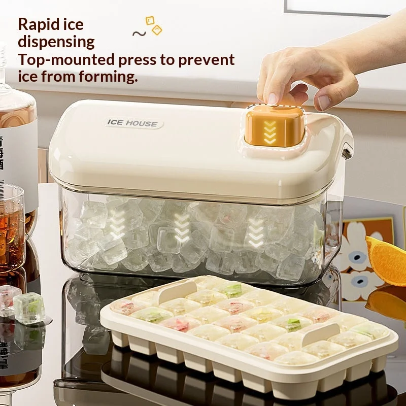 Large Capacity Press Ice Tray with Lid for Home Use Portable Ice Making Storage Box Kitchen Essential Oil Organizer