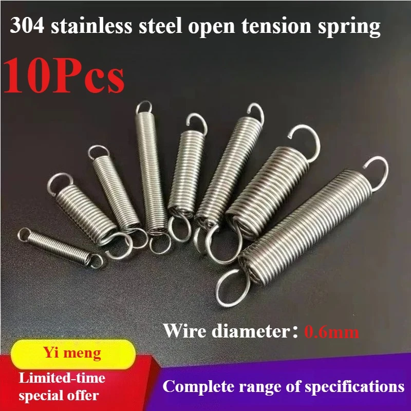 10Pcs Wire Diameter 0.6mm 304 Stainless Steel Open Hook Tension Spring suitable for all kinds of machinery Oven pull hook spring