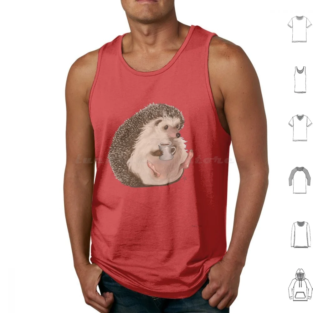 Camisetas sin mangas de erizo con cafeína, chaleco sin mangas, café, erizo, arte de café con cafeína