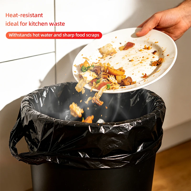 Large Strong Black T-Shirt Plastic Garbage/Trash/Bins Bags, Tear Resistant Leakproof Heavy Duty Vest, For Room, Kitchen, Car