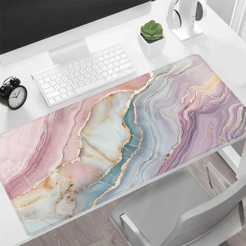 Pink Blue Marble Large Gaming Mouse Pad Non-Slip Rubber Desk Mat Desk Interior Setup Mousepads Playmat Mouse Mat Office Rug