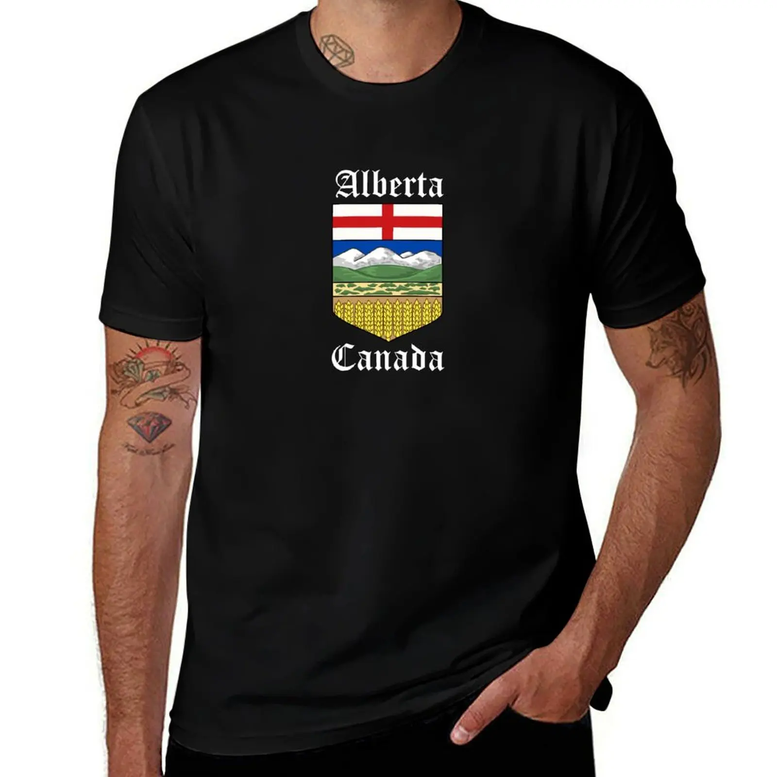 Alberta Canada Coat of Arms T-Shirt vintage quick-drying men t shirts high quality