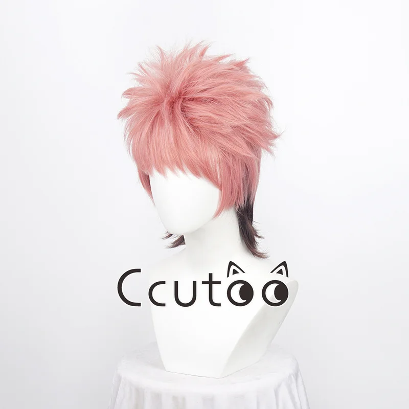 Anime Itadori Yuji Cosplay Wig Short Pink Gradiently Synthetic Hair High Temperature Silk Rose Inner Mesh Wigs +Wig Cap