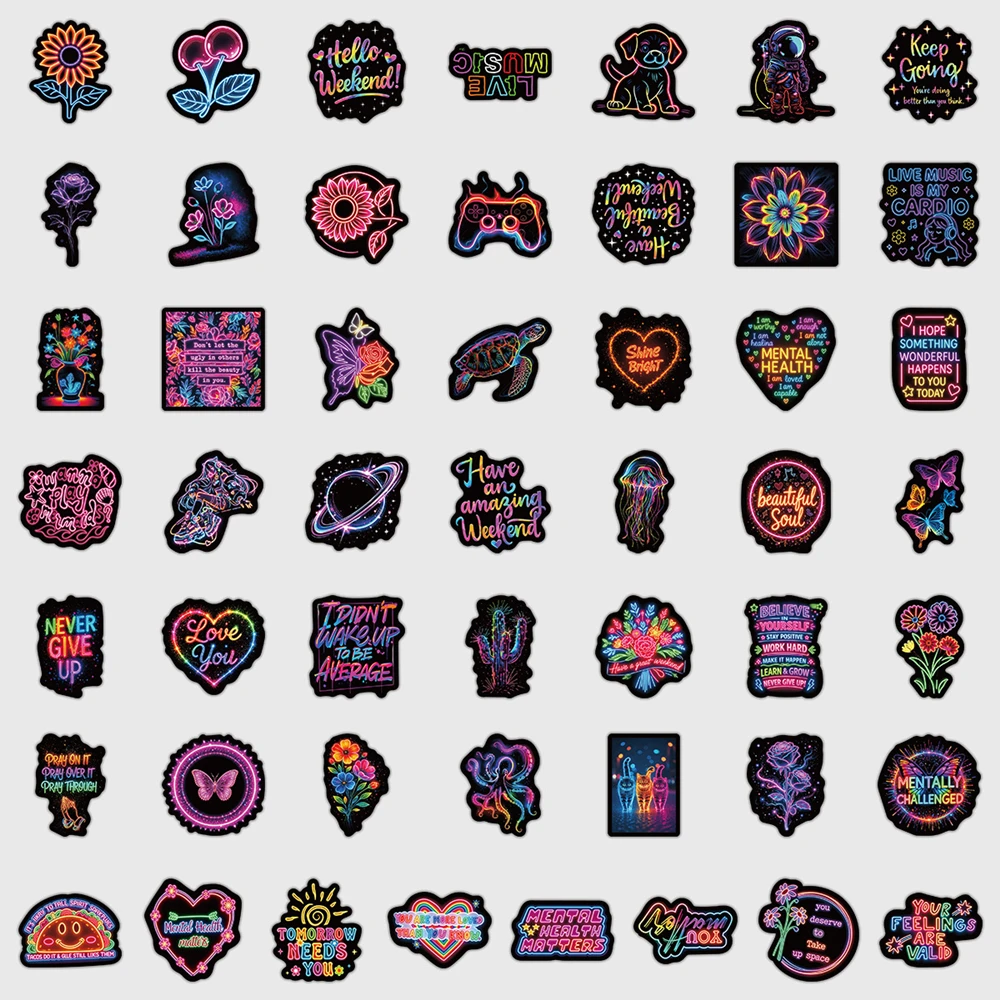 10/25/50pcs Neon Inspirational Stickers Aesthetic Positive Quotes Vinyl DIY Street Graffiti Decals for Water Bottle Phone Laptop