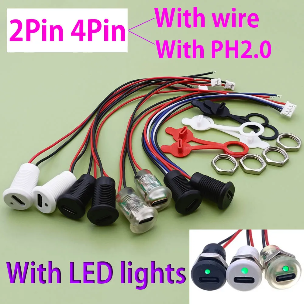 

USB C high current charging socket with nut snap lock plate 2P 4P TYPE-C LED Lamp female type C waterproof female connector Jack