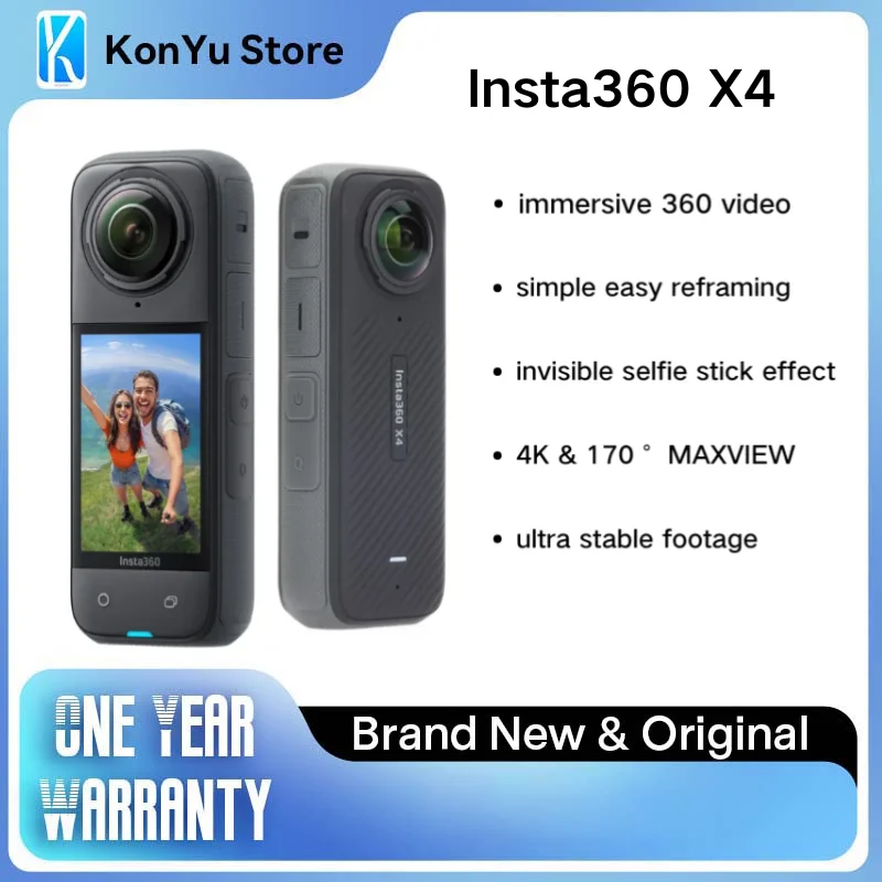 

Экшн-камера Insta360 X4 4K водонепроницаемая 360° ° Панорамная камера с стабилизацией видео 5.7K для видеоблогов, путешествий и спорта