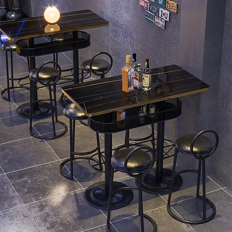 Retro Bar Industrial Style Iron Art High Foot Tavern High Foot Table and Chair Combination Tavern Loose Terrace Rock Slabs