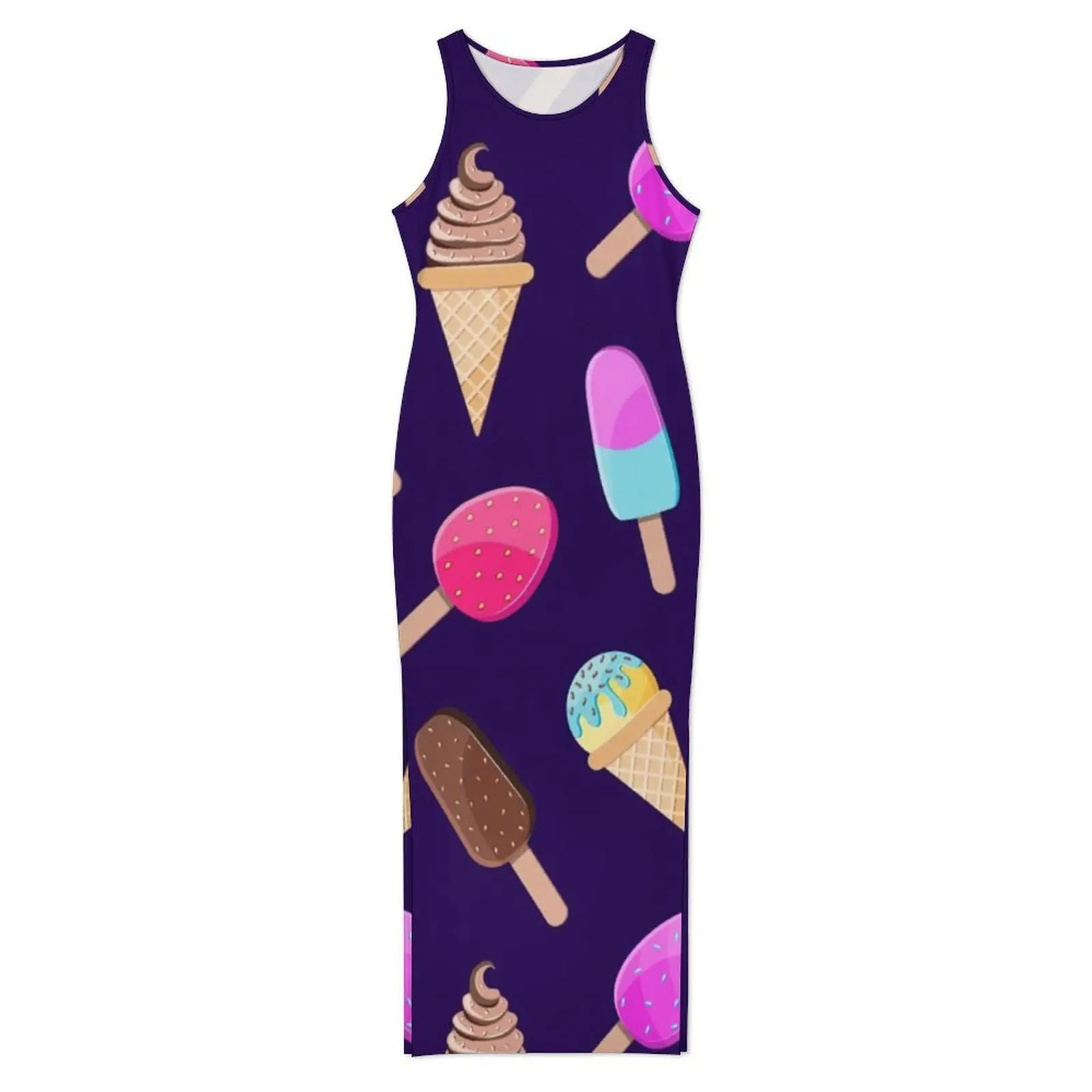 Colorful Ice Cream Pattern Dress Sleeveless Cartoon Food Y2K Fashion Maxi Dresses Bodycon Dress Female Graphic Big Size Clothing