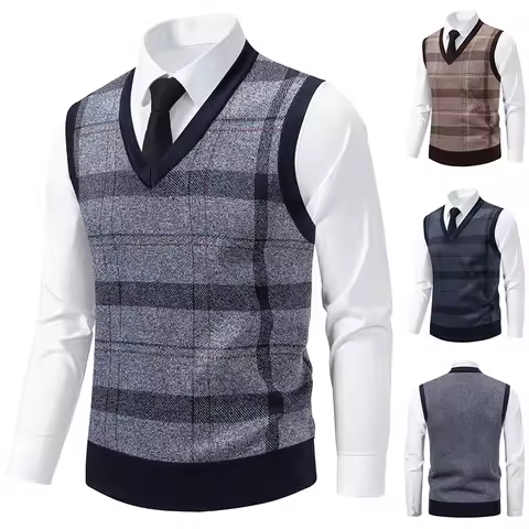 Men's V-neck Knitted Sweater Warm Autumn Winter Diamond Grid Twisted Flower Casual Fashion Versatile Knit Top