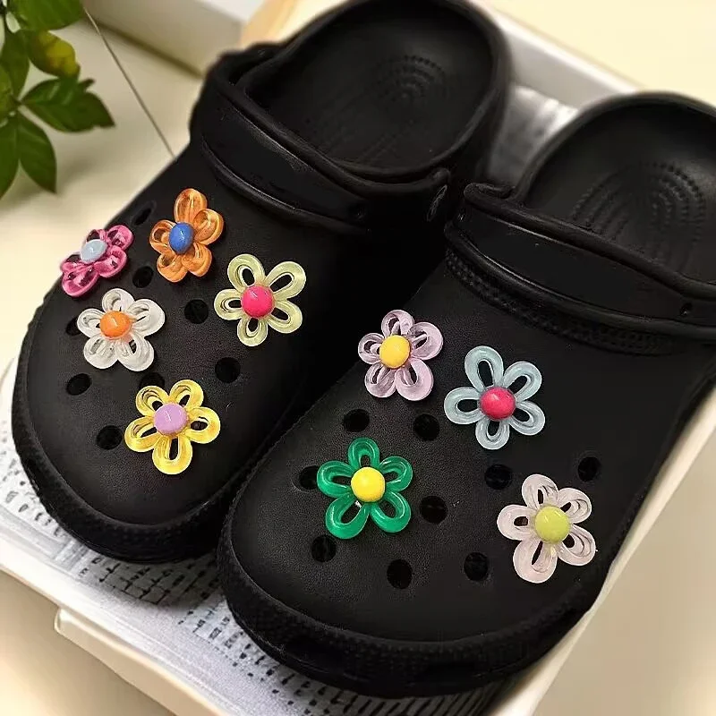 candy color Jelly flowers clogs accessories summer 2026 Transparent Floral Shoe Charms Set Butterfly Stars Accessories for Clogs