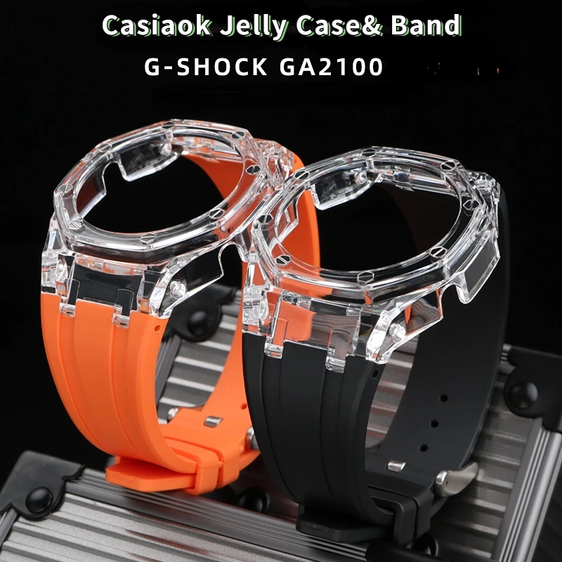 For Casio G-SHOCK GA-2100 Modified strap case Glacier Transparent Jelly PC case Resin tape GA2100 watch personality accessories