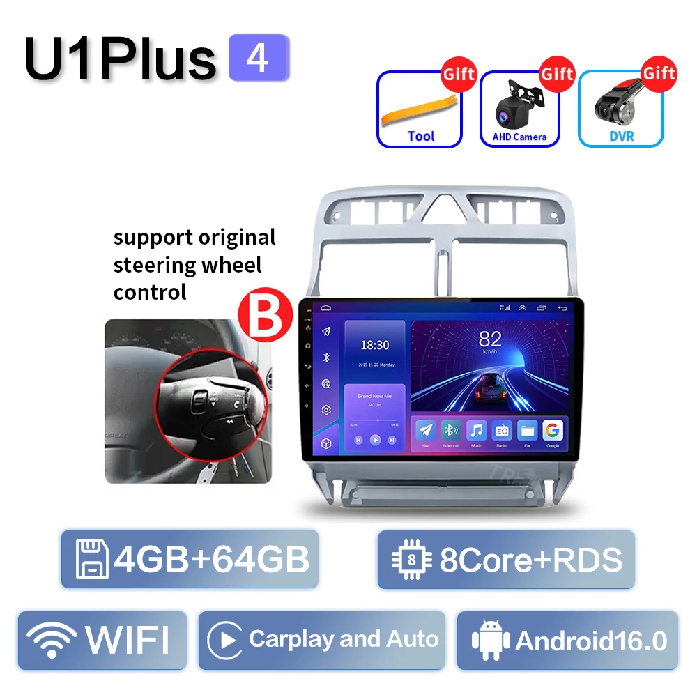 Carplay Voor Peugeot 307 SW 307CC 307SW 2002 2003 2004 2005 2006 2007-2013 Multimedia Autoradio Speler WIFI + 4G BT DSP