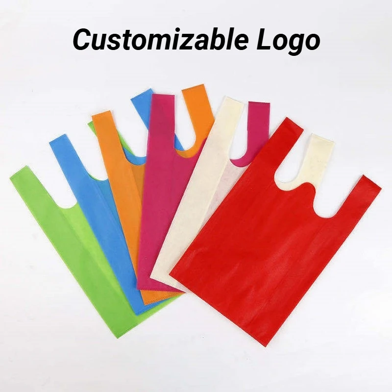 

50PCS Wholesale Non-Woven Eco-Friendly Reusable Shopping Tote Bags - Large Storage Pouches, Custom Logo Available