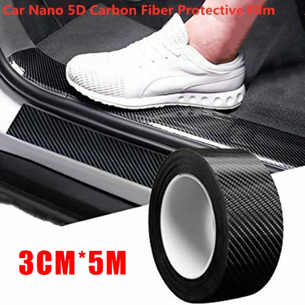 5D Carbon Fiber Car Sticker Paste Protector Strip Sill Scuff Cover Car Door Body Anti Scratch Strip Waterproof Film DIY Paste