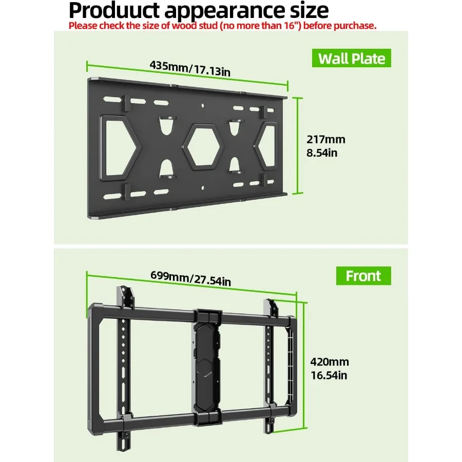 حامل تلفزيون على الحائط فائق النحافة لمعظم تلفزيونات 3782 بوصة مع تصميم مفصل للحركة الكاملة ووظيفة دوارة وإمالة