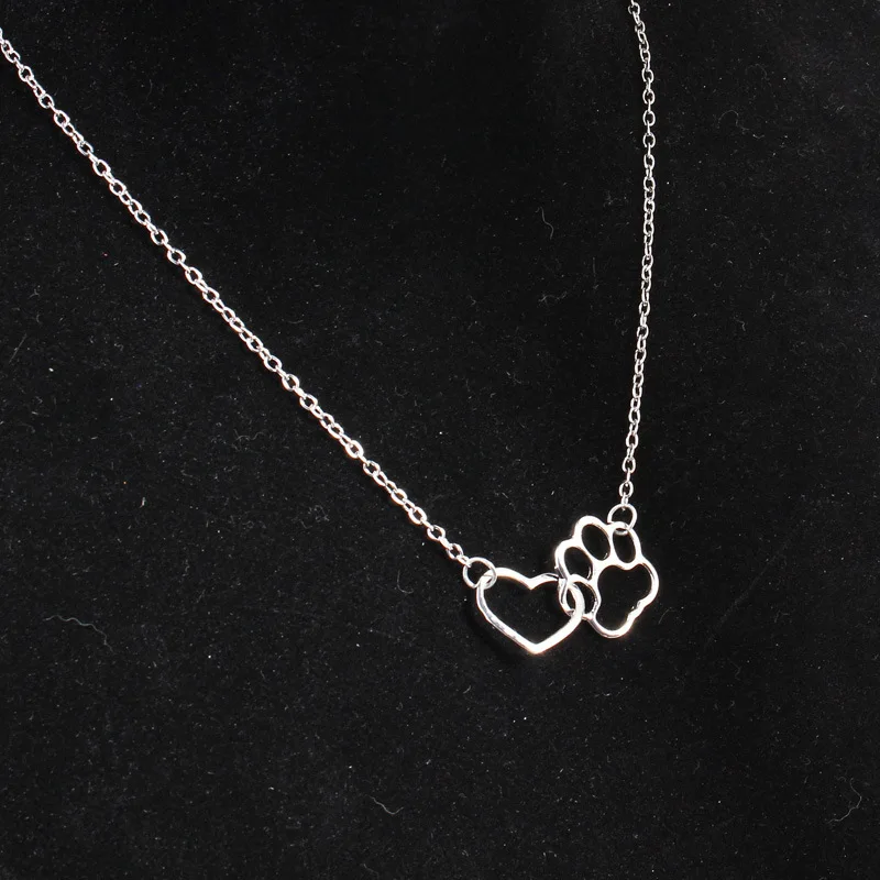GIRL\'S Ornament CAT\'S Paw Necklace Animal Foot Peach Heart Pendant Hollow Out Necklace Women\'s Jewelry