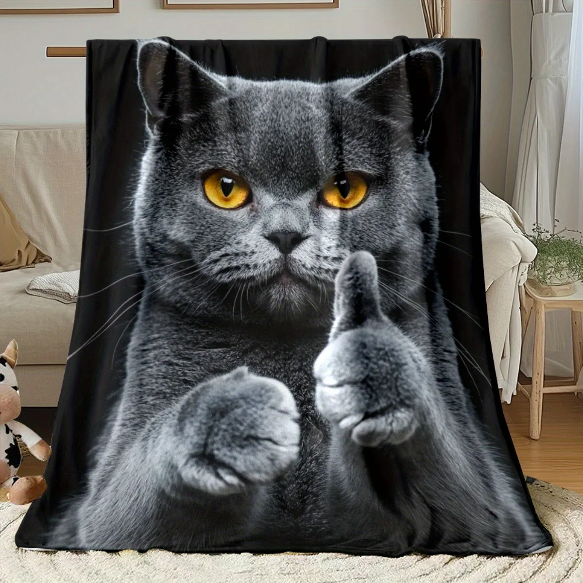 Funny Grumpy Cat Face Throw Blanket Cozy Plush Throw for Couch Decor Gift Idea