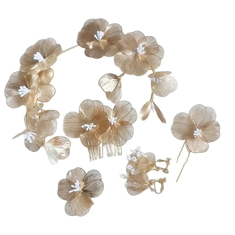 Повязки на голову для невесты, диадемы для женщин, повязки для волос с золотым цветком, расческа для волос, булавка для выпускного вечера, свадебные аксессуары для волос, ювелирные изделия Noiva