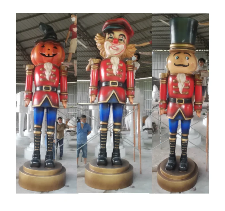 Customs Giant Decorative Resin Fiberglass Christmas Nutcracker Soldier Halloween Pumpkin Clown Ornament