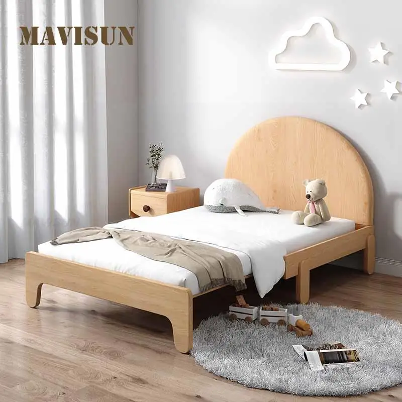 Crib Cot Splicing Bed With Guardrail Children's Bed Boy Solid Wood Princess Bed Girl Bedroom Push-Pull Retractable