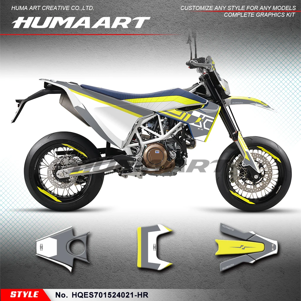 HUMAART Sticker MX Complete Vinyl Custom Decal Graphics Kit for Husqvarna Enduro Supermoto 701 2015-2024, HQES701524021-HR