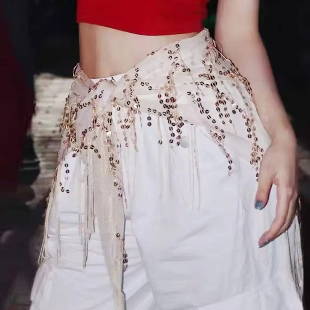 Ceinture de danse du ventre à paillettes, jupe de danse de Jazz, danse de rue, Costumes de spectacle, écharpe de hanche à glands pour thaïlande/inde/arabe