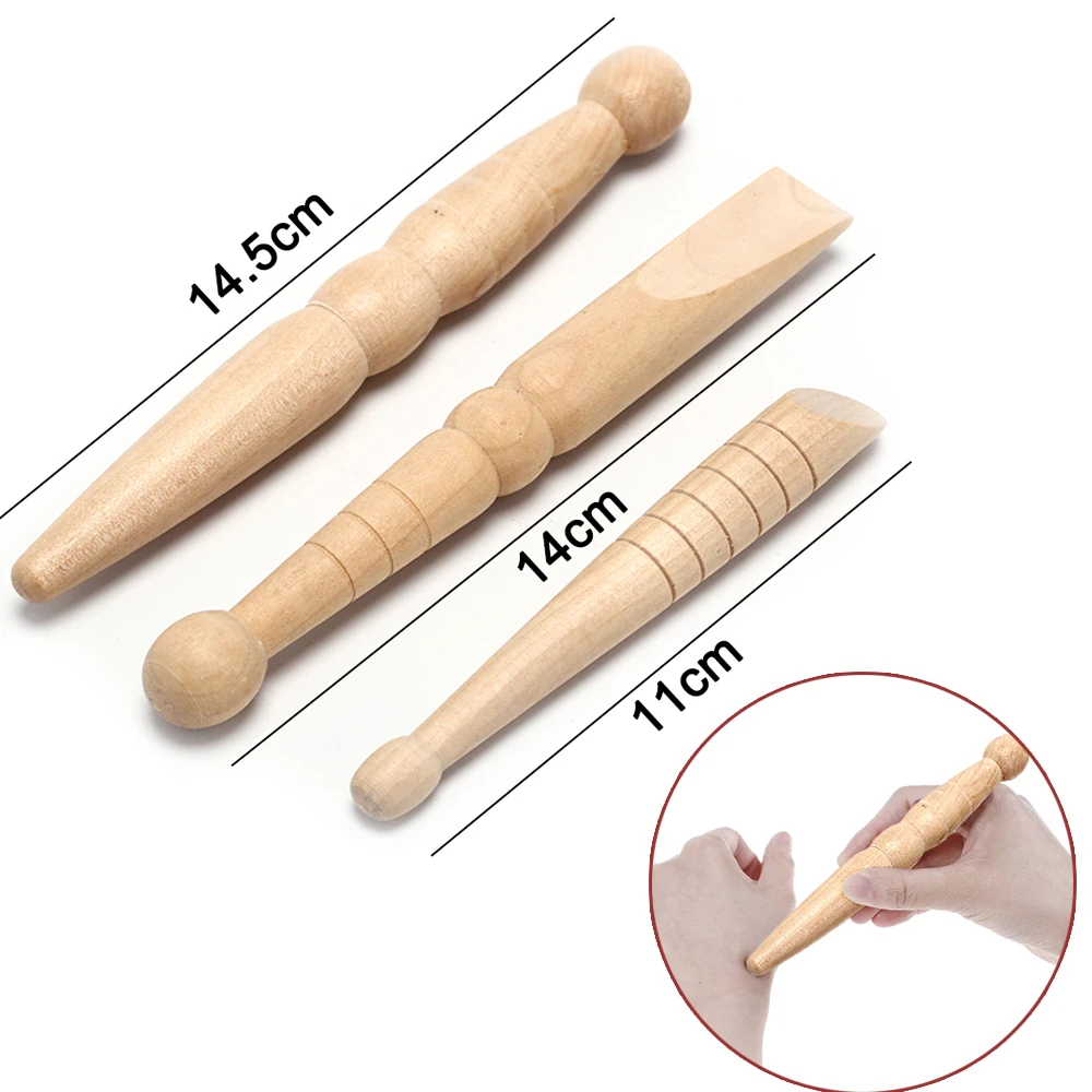 3Pcs Massage Stick Reflexology Acupressure Wood Therapy Foot Massage Tool Maderoterapia Massage Body Detox Trigger Point Release