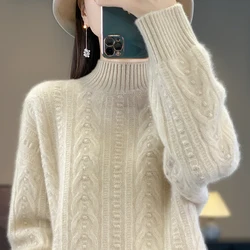 Highlight the fall/winter new 100% Merino wool cashmere sweater Women's O-neck pullover warm bottom knit shirt top
