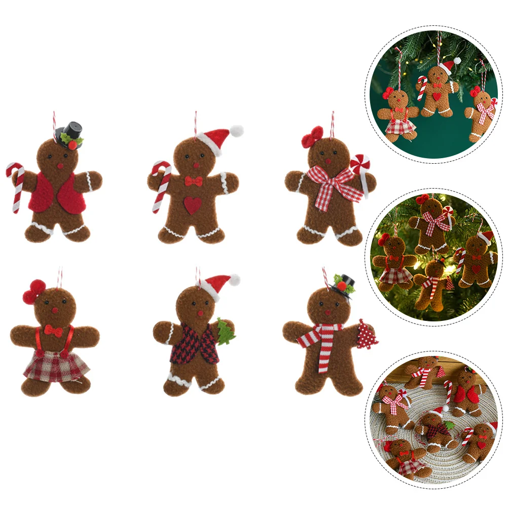 

6Pcs Gingerbread Man Christmas Hanging Ornament Festive Decor for Tree Home Party Scene Xmas Decoration Reusable Design