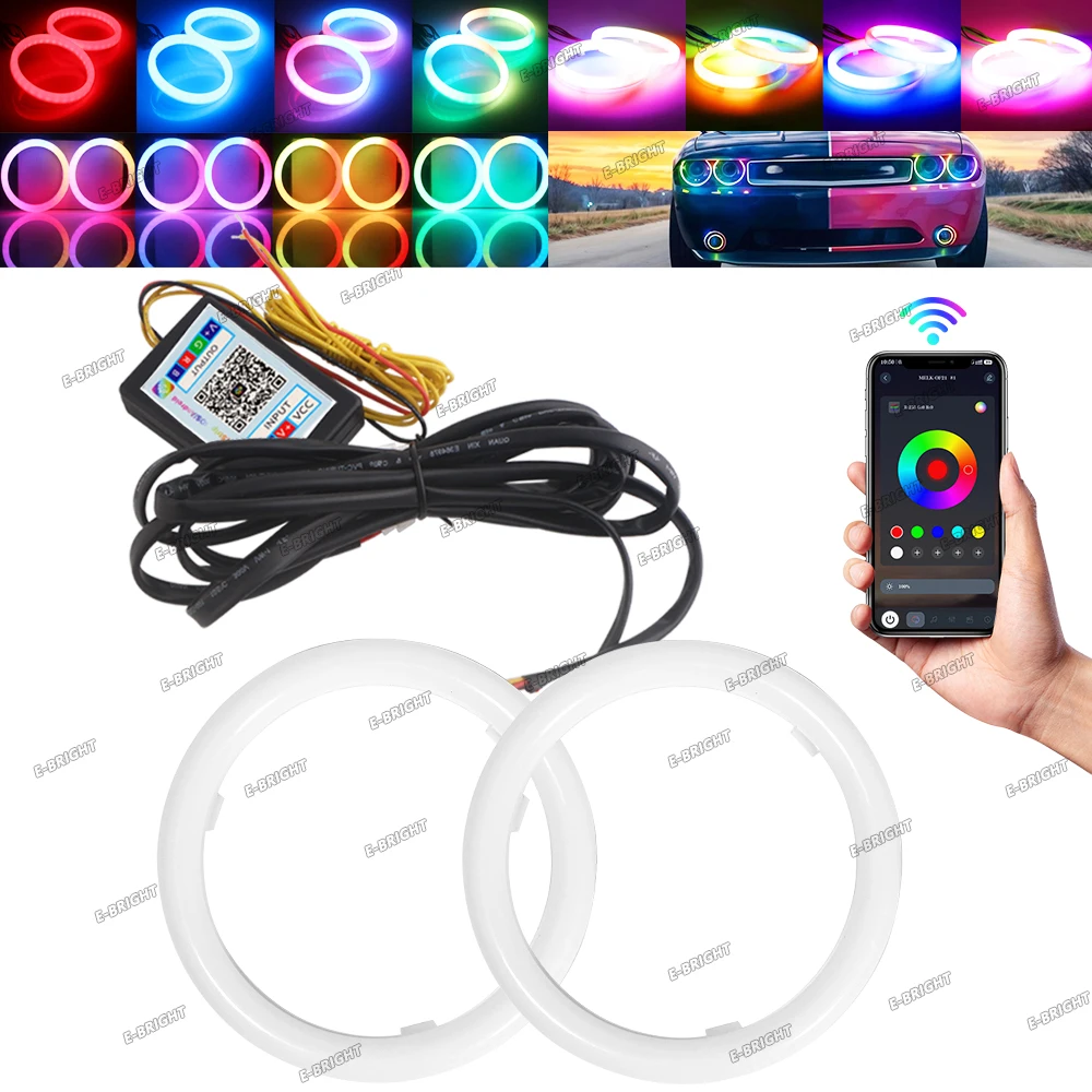 

2PCS 12V 24V RGB Lotus Lamp APP Control White Amber Angel Eyes Halo Ring Car Motorcycle DRL Headlight Decorative Turn Light