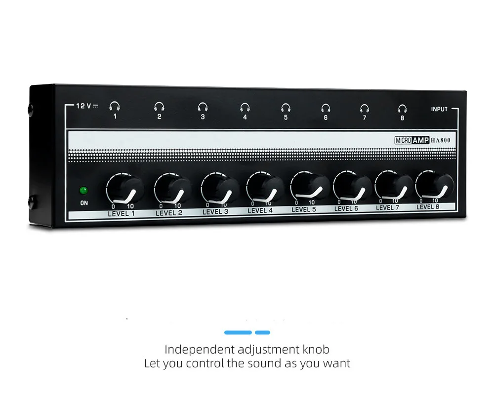 HA800 Sound Mixer เครื่องขยายเสียงหูฟัง 8 ช่องโลหะเครื่องขยายเสียงสเตอริโอ,MINI หูฟัง Splitter พร้อมอะแดปเตอร์ไฟ