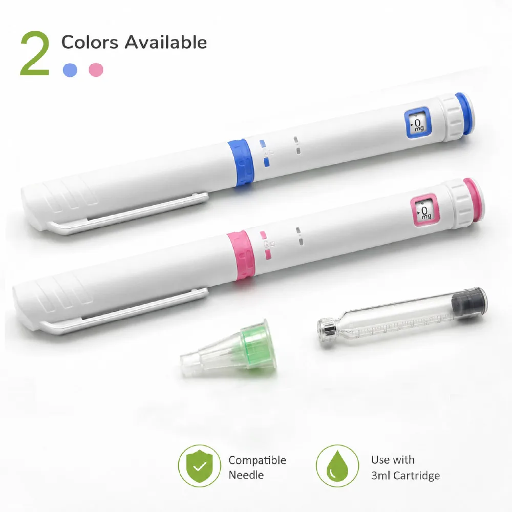2 Colors Available 0-60IU Precise Dosing Disposable Peptide Injection Pen Fit with 3ml Glass Cartridges 32G 4/31G 5 6 8mm Needle
